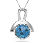0.89 Cts of 6 mm AA Round Swiss Blue Topaz Pendant in Silver