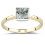 0.89 Ct 6 mm AA Princess Green Amethyst Ring - 14K White & Yellow Gold