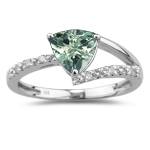 0.06 Cts Diamond &1.06 Cts Green Amethyst Ring in 14K White Gold