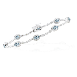 1.29 Cts Diamond & 1.60 Cts Aquamarine Bracelet in 14K White Gold