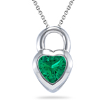 0.69-0.97 Cts of 6 mm AA Russian Lab Created Emerald Solitaire Heart Pendant in Silver