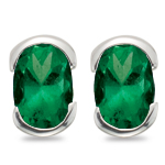 1.20-1.62 Cts 7x5 mm AA Oval Natural Emerald Stud Earrings in 14K White Gold