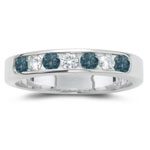 0.13 Cts Diamond & 0.18 Cts Blue Diamond Ring in 14K White Gold