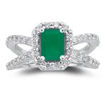 0.63 Cts Diamond & 0.68 Cts Natural Emerald  Ring in 14K White Gold