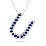 Blue Sapphire Initial U Pendant