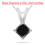 1 1/2 Cts EGL USA Certified Princess AA Black Diamond Solitaire Pendant in 14K White Gold