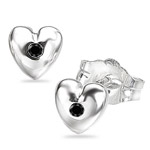 0.02 Cts Black Diamond Heart Children Earrings in Sterling Silver