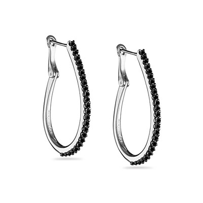 3/5 Ct AA Black Diamond Oval Hoop Earrings in 18K White Gold