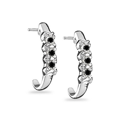 2/7 Ct AA Black Diamond Three Stone Earrings in 18K White Gold