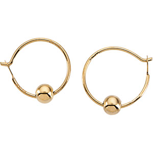 Youth Hoop with Bead Earrings in 14K Yellow Gold