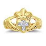 0.04 Ct Diamond Claddagh With Cross Men's Ring