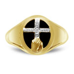 0.005 Ct Onyx With Cross & Praying Hands Men's Ring