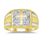 0.02 Ct Diamond Men's Cross Ring In Square Border In 14K Two Tone Gold