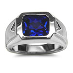0.015 CT 9X7 EMERALD CREATED SAPPHIRE MENS RING
