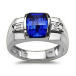 0.035 CT 10X8 BARREL CUT CREATED SAPPHIRE WHITE MENS RING