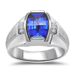 0.06 CT MENS BARREL CUT SYNTHETIC SAPPHIRE WHITE GOLD RING
