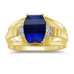 0.01 CT 10X8 SYN BARREL CUT SAPPHIRE MENS RING