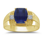 0.015 CT 10X8 SYN BARREL CUT SAPPHIRE BOLD MENS RING