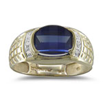 0.045 CT 10X8 SYN BARREL CUT SAPPHIRE MENS RING