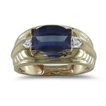 0.015 CT 10X8 SYN BARREL CUT SAPPHIRE MENS RING