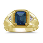 0.02 CT 9X7 EMERALD CUT BLUE TOPAZ MENS RING
