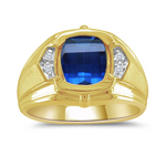 0.03 CT 10X8 BARREL CUT SYNTHETIC SAPPHIRE MENS RING