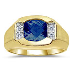 0.15 Cts 8mm Synthetic Sapphire Mens Ring in 14K Yellow Gold