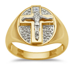0.01 Cts Men's Crucifix Ring in 14K Two Tone Gold