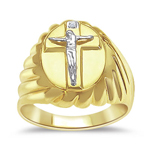 0.01 Cts Men's Crucifix Ring In 14K Yellow Gold