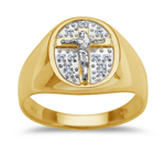 0.05 Cts Diamond Men's Pave Crucifix Ring in 14K Two Tone Gold