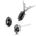 1.00 Ct Black Diamond Jewelry Set in 14K White Gold