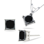 6.00 Cts Black Diamond Jewelry Set in 14K White Gold
