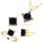 3.00 Cts Black Diamond Jewelry Set in 18K Yellow Gold