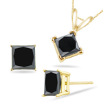 6.00 Cts Black Diamond Jewelry Set in 18K Yellow Gold