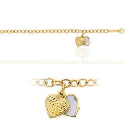 Charm Heart Locket Engraveable Bracelet in 14K Yellow Gold