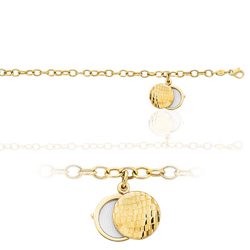 Charm Round Locket Engraveable Bracelet in 14K Yellow Gold