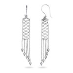 Balinese Bead Long Dangle Earrings in 14K White Gold
