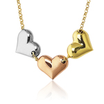 Tri Color Heart Necklace in 14K Three Tone Gold