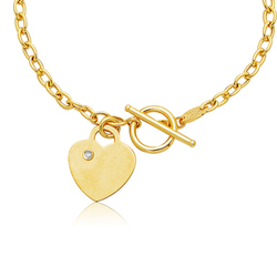 0.01 Cts Diamond Solitaire Toggle Heart Bracelet in 14K Yellow Gold