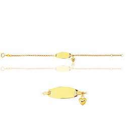 Childrens ID Dangling Heart Bracelet in 14K Yellow Gold