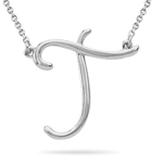 Fashion Script Initial T Pendant in Sterling Silver