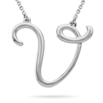 Fashion Script Initial V Pendant in Sterling Silver