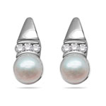 0.09 Cts Diamond & Pink Pearl Earrings in 14K White Gold