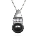 0.05 Cts Diamond & Pearl Pendant in 14K White Gold