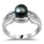 0.08 Cts Diamond & Pearl Womens Ring in 14K White Gold