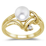 0.02 Cts Diamond & Pearl Womens Ring in 14K Yellow Gold