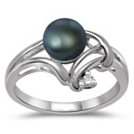 0.02 Cts Diamond & Pearl Womens Ring in 14K White Gold