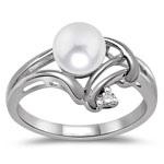 0.02 Cts Diamond & Pearl Womens Ring in 14K White Gold