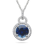 0.24 Cts Diamond & 3.62 Cts Blue Sapphire Pendant in 14K White Gold