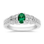 0.05-0.10 Cts Diamond & 0.30-0.40 Cts of 6x4 mm AA Oval Natural Emerald Ring in 14K White Gold